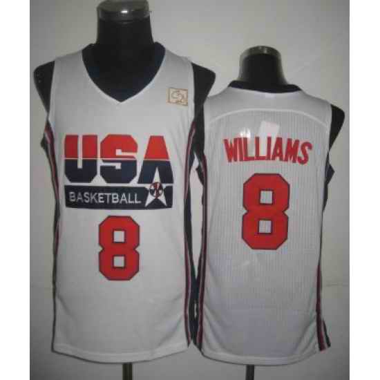 1992 Olympics Team USA 8 Deron Williams White Swingman Jersey